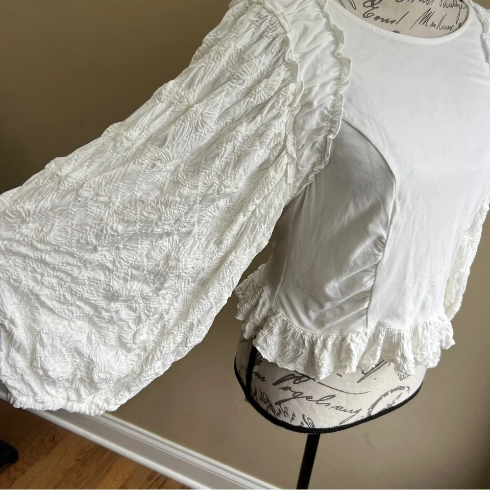 NWT Free People Oliva Contrast Stitch Knit Top Optic White Sz L